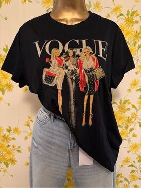 Vogue Embellished Black Short Sleeve Graphic Tee